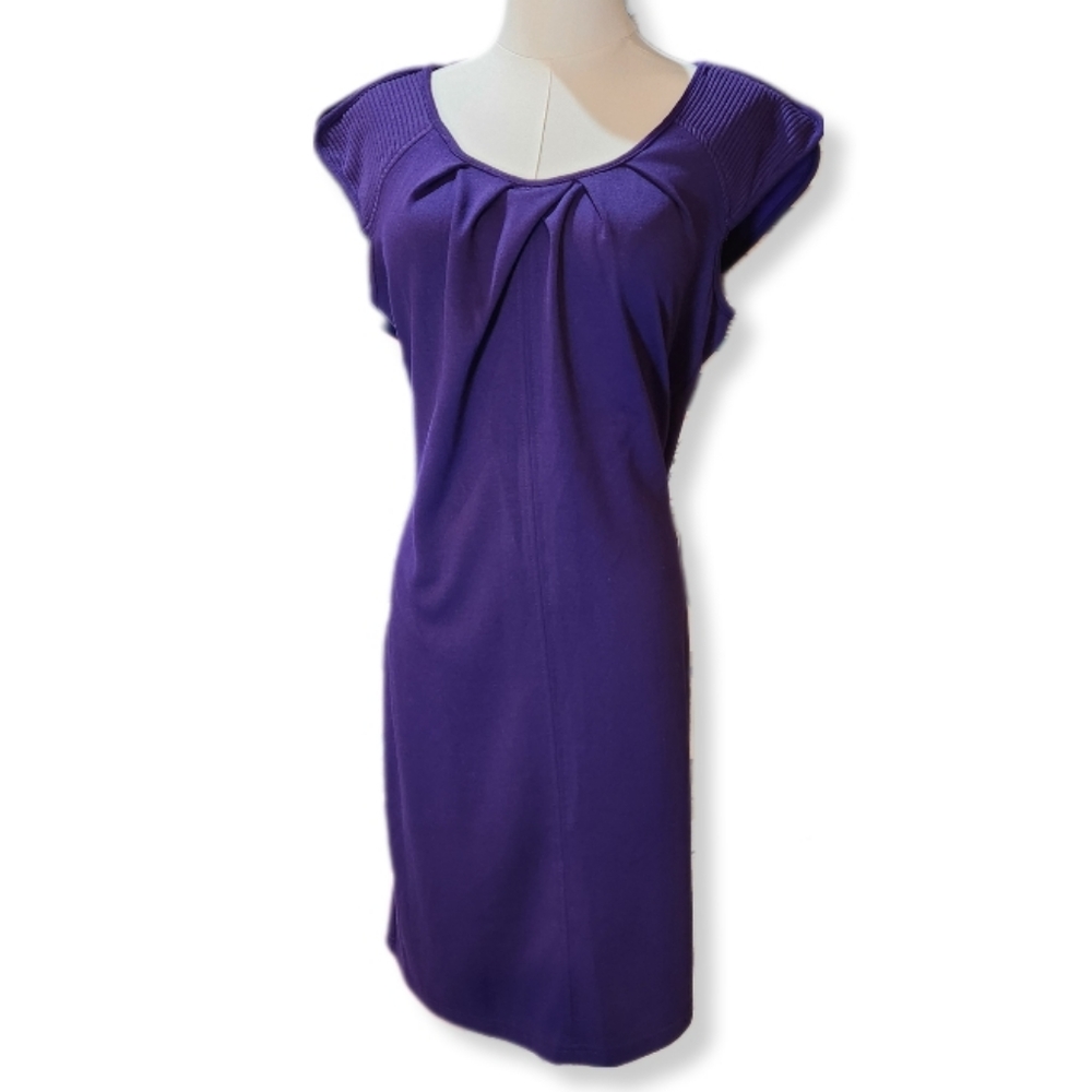 Spense Purple Dress Cap Sleeves Pleated Front Detail Soft Knitted Fabric Sz 10